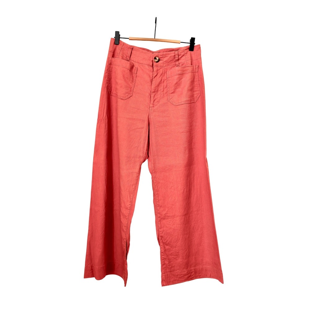 Maeve by Anthropologie The Colette Orange Wide Leg Linen Crop Pants Size 29